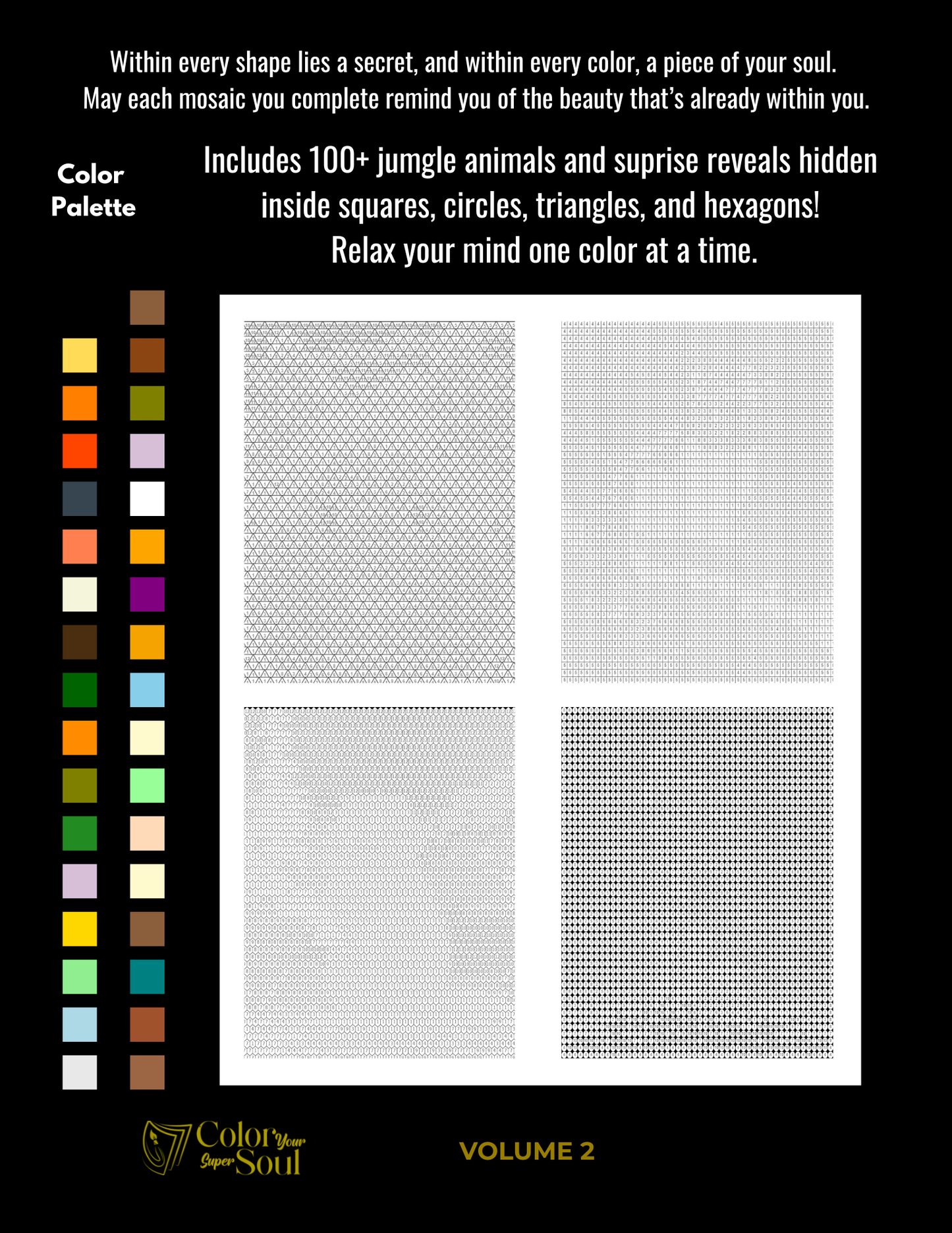 Mystery Mosaic Jungle Animals Coloring Book for Adults & Teens | Reveal 100 Hidden Jungle Designs One Color at a Time