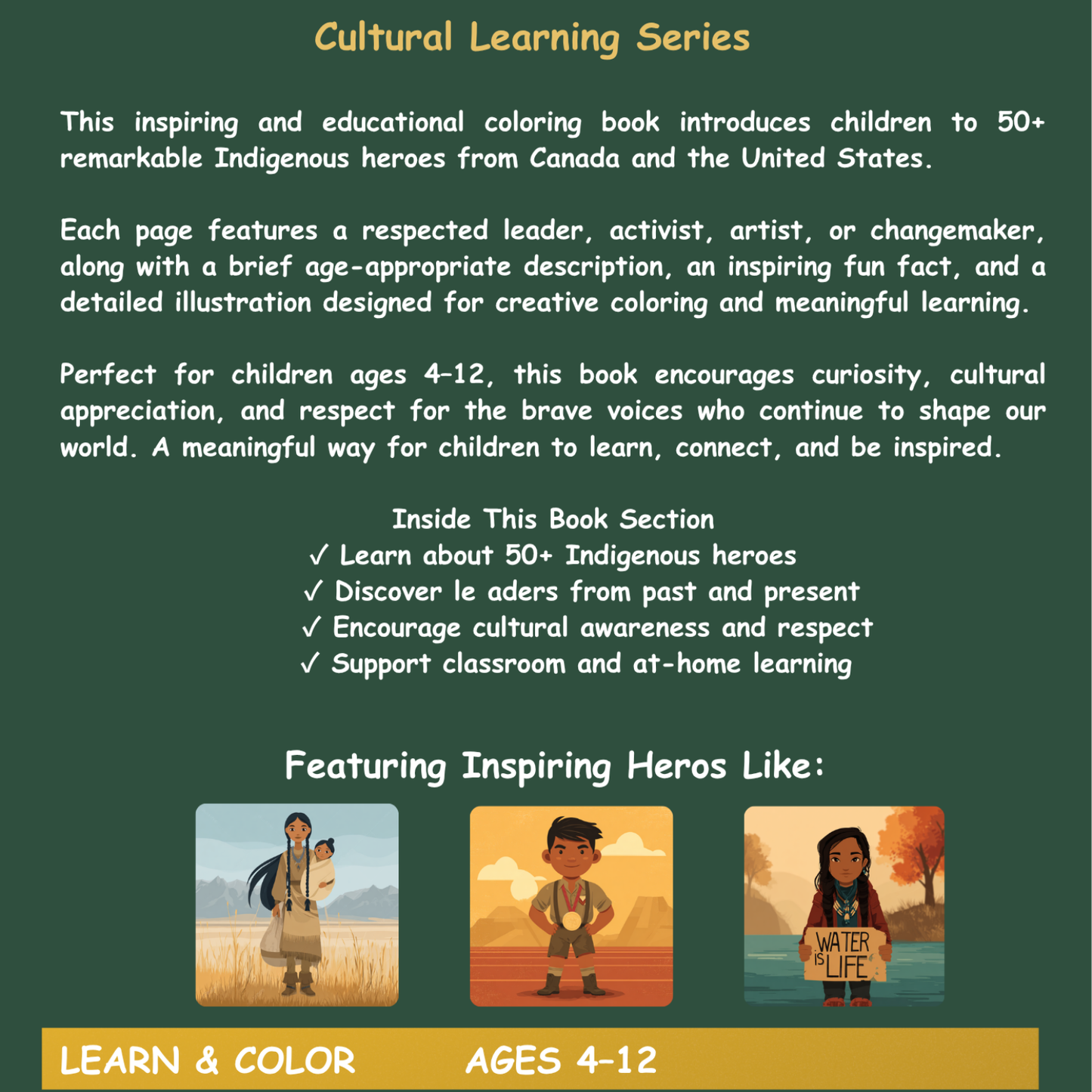 Indigenous Heroes Coloring Book for Kids Ages 4–12 | Discover Inspiring Leaders Across Canada & North America