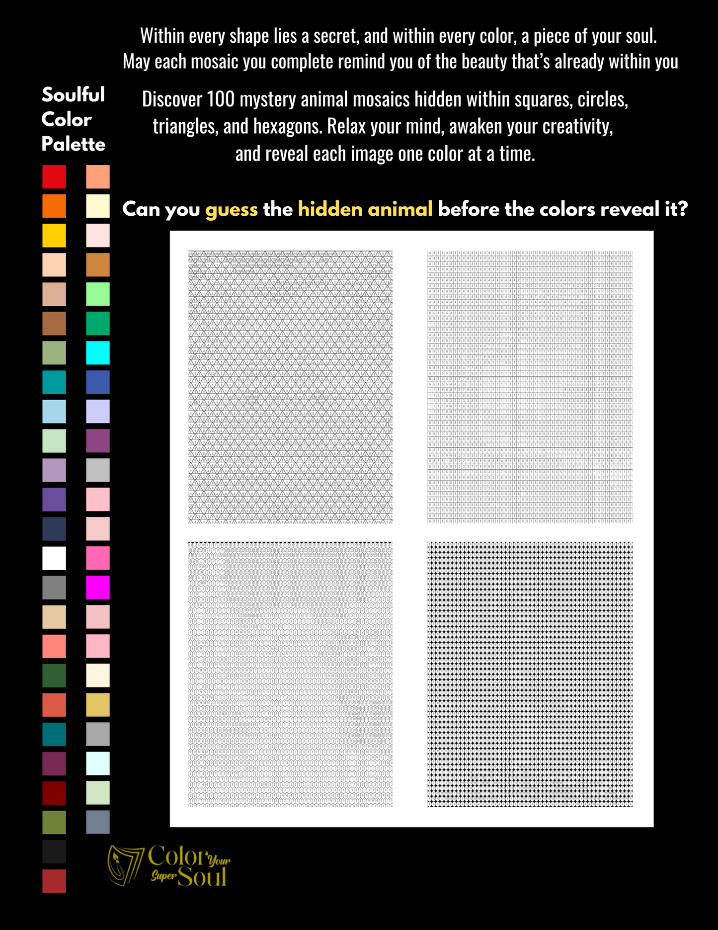 Mystery Mosaic Animals Coloring Book for Adults & Teens | Reveal 100 Hidden Animal Designs One Color at a Time